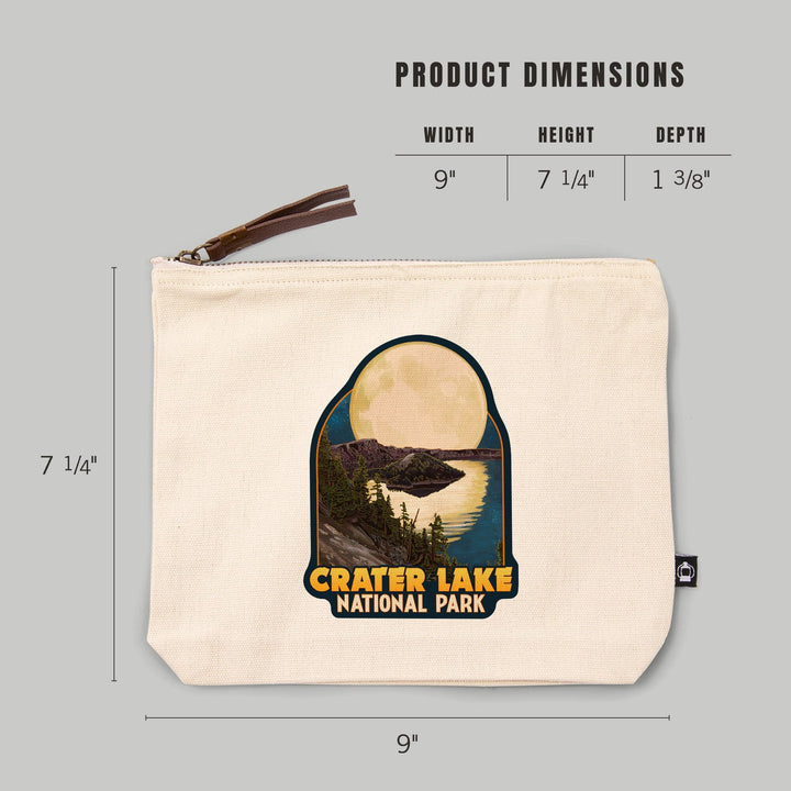 Crater Lake National Park, Oregon, Lake and Full Moon, Organic Cotton Zipper Pouch, Go Bag Go Bag Lantern Press 