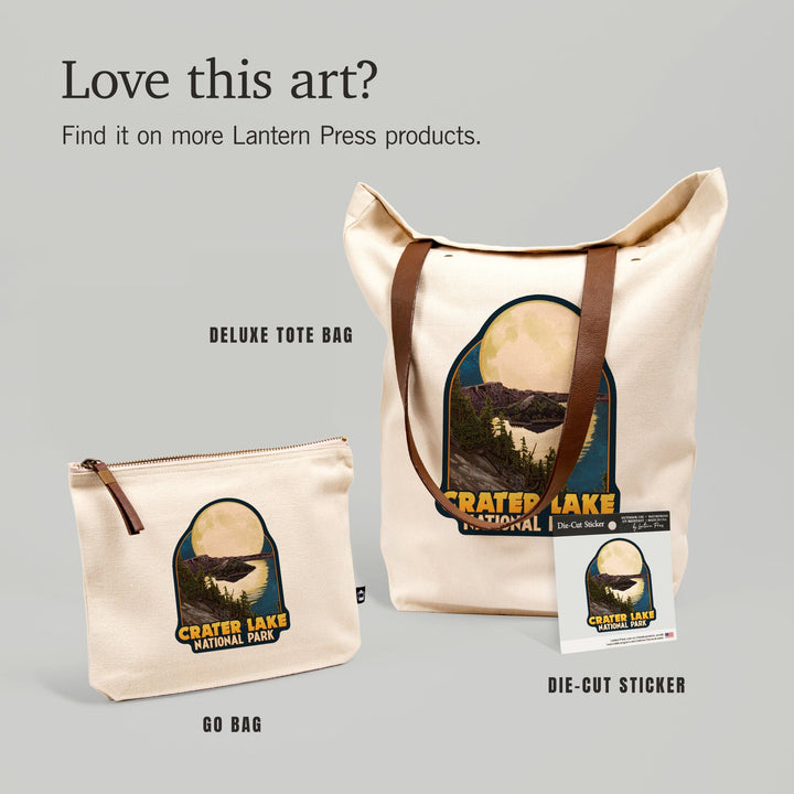 Crater Lake National Park, Oregon, Lake and Full Moon, Organic Cotton Zipper Pouch, Go Bag Go Bag Lantern Press 