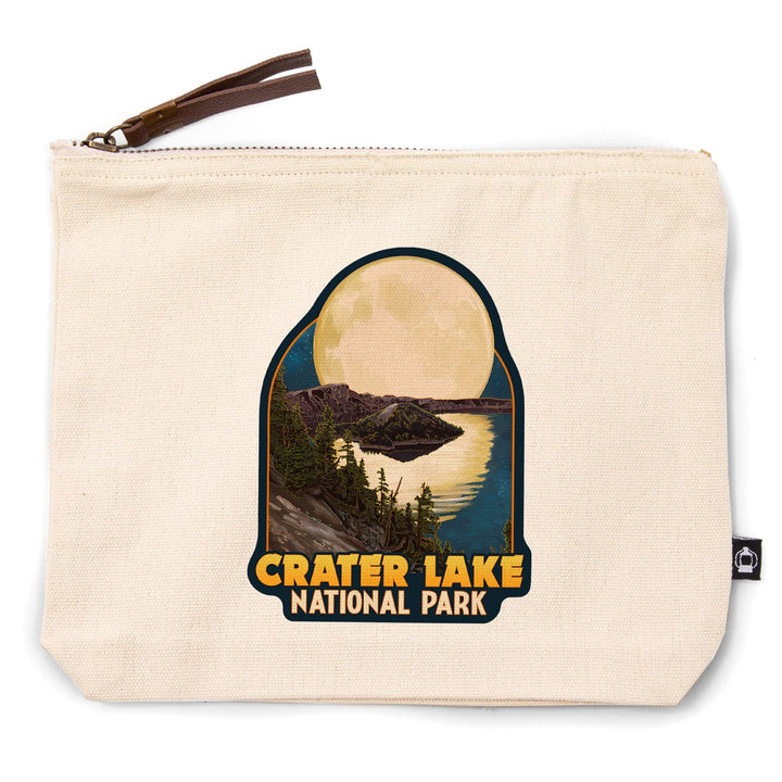 Crater Lake National Park, Oregon, Lake and Full Moon, Organic Cotton Zipper Pouch, Go Bag Go Bag Lantern Press 