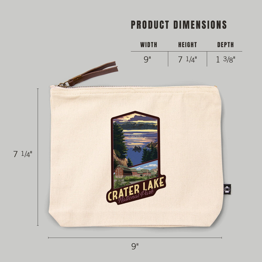 Crater Lake National Park, Oregon, Lake Scene and Lodge,, Organic Cotton Zipper Pouch, Go Bag Go Bag Lantern Press 