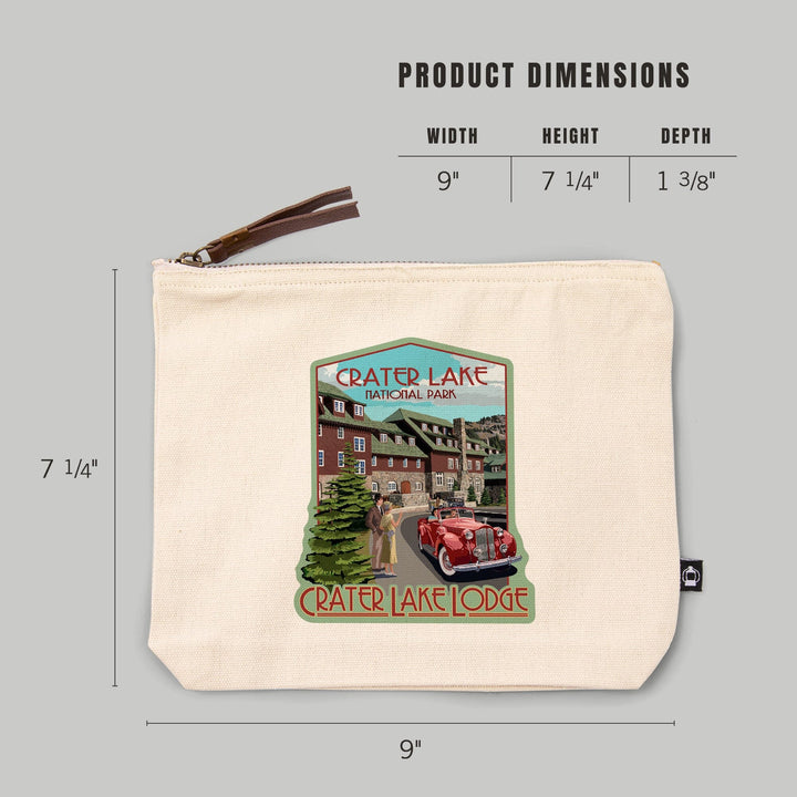 Crater Lake National Park, Oregon, Lodge Entrance,, Organic Cotton Zipper Pouch, Go Bag Go Bag Lantern Press 
