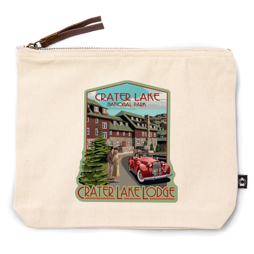 Crater Lake National Park, Oregon, Lodge Entrance,, Organic Cotton Zipper Pouch, Go Bag Go Bag Lantern Press 