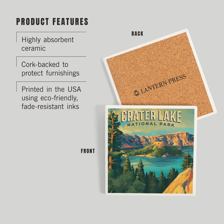 Crater Lake National Park, Oregon, Oil Painting National Park Series, Coasters Coasters Lantern Press 