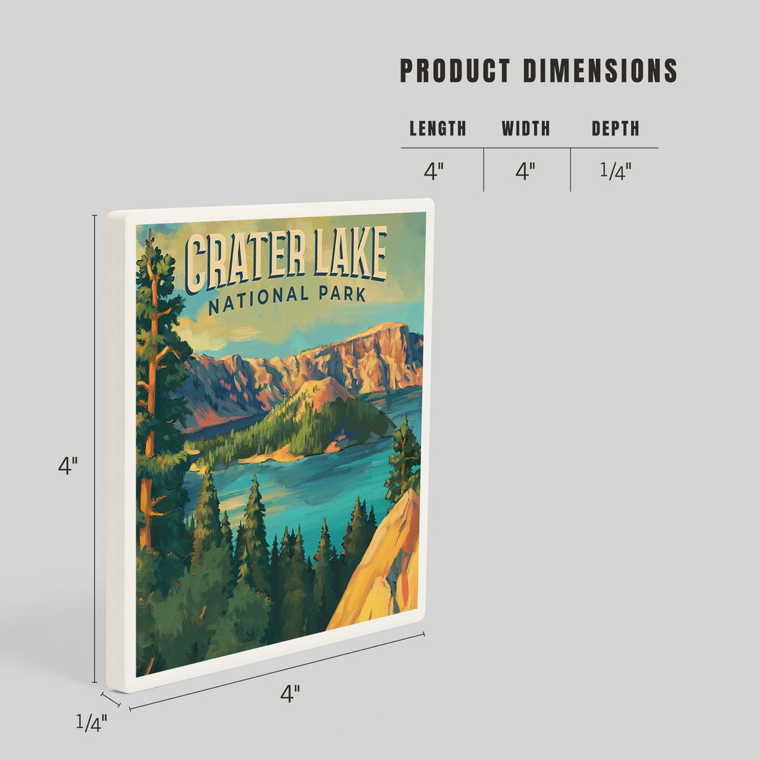 Crater Lake National Park, Oregon, Oil Painting National Park Series, Coasters Coasters Lantern Press 