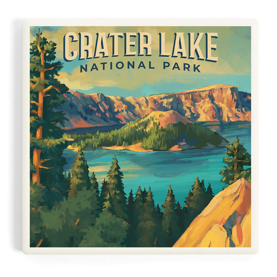 Crater Lake National Park, Oregon, Oil Painting National Park Series, Coasters Coasters Lantern Press 