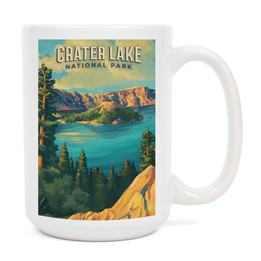 Crater Lake National Park, Oregon, Oil Painting National Park Series, Lantern Press Artwork, Ceramic Mug Mugs Lantern Press 