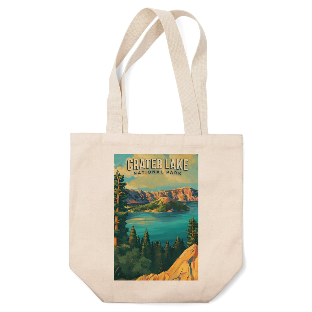 Crater Lake National Park, Oregon, Oil Painting National Park Series, Lantern Press Artwork, Tote Bag Totes Lantern Press 