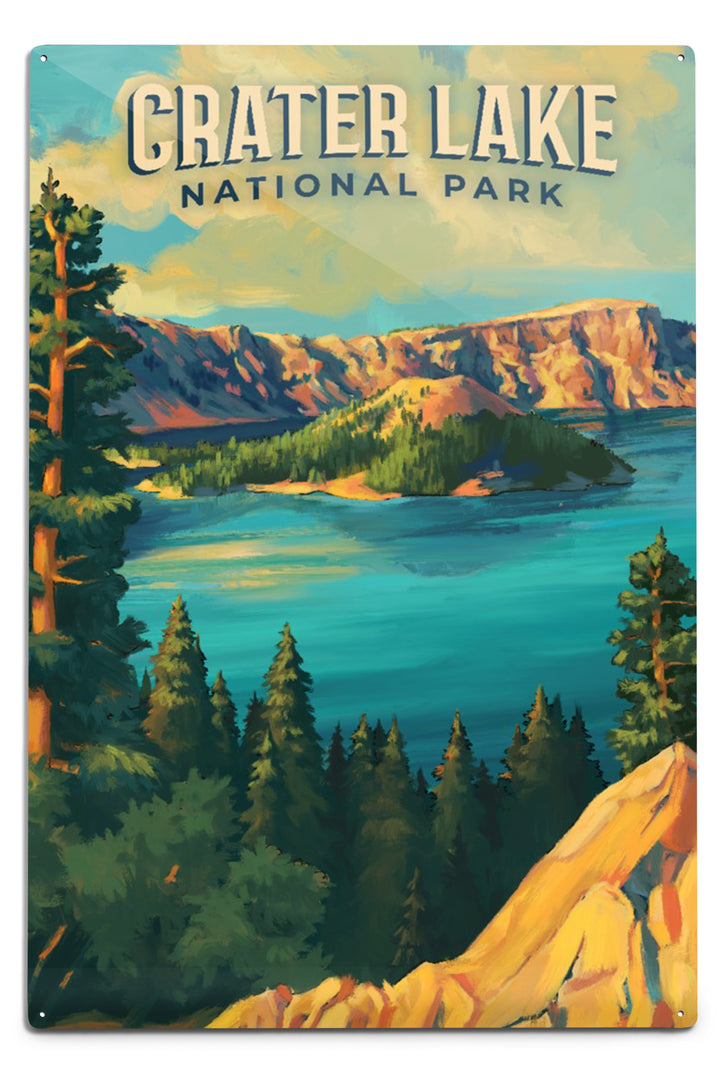 Crater Lake National Park, Oregon, Oil Painting National Park Series, Metal Signs Metal Lantern Press 12x18 Metal Sign 