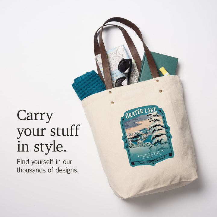 Crater Lake National Park, Oregon, Painterly National Park Series, Contour, Deluxe Tote Totes Lantern Press 