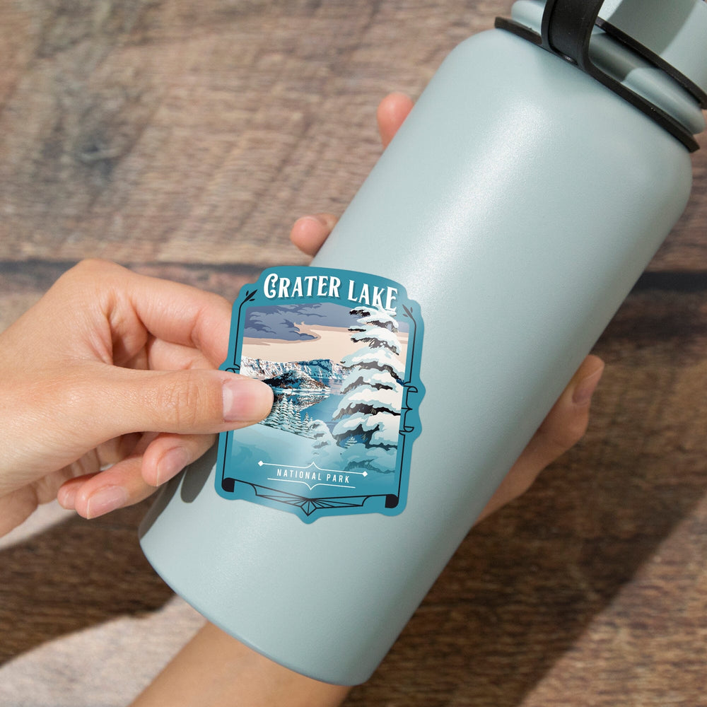 Crater Lake National Park, Oregon, Painterly National Park Series, Contour, Vinyl Sticker Sticker Lantern Press 