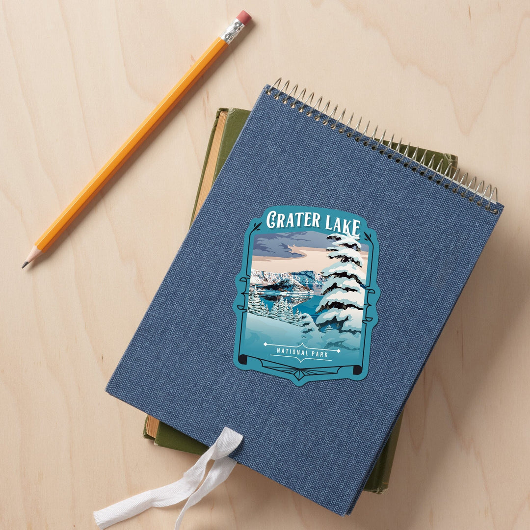 Crater Lake National Park, Oregon, Painterly National Park Series, Contour, Vinyl Sticker Sticker Lantern Press 