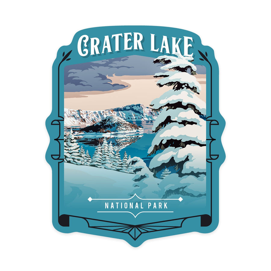 Crater Lake National Park, Oregon, Painterly National Park Series, Contour, Vinyl Sticker Sticker Lantern Press 