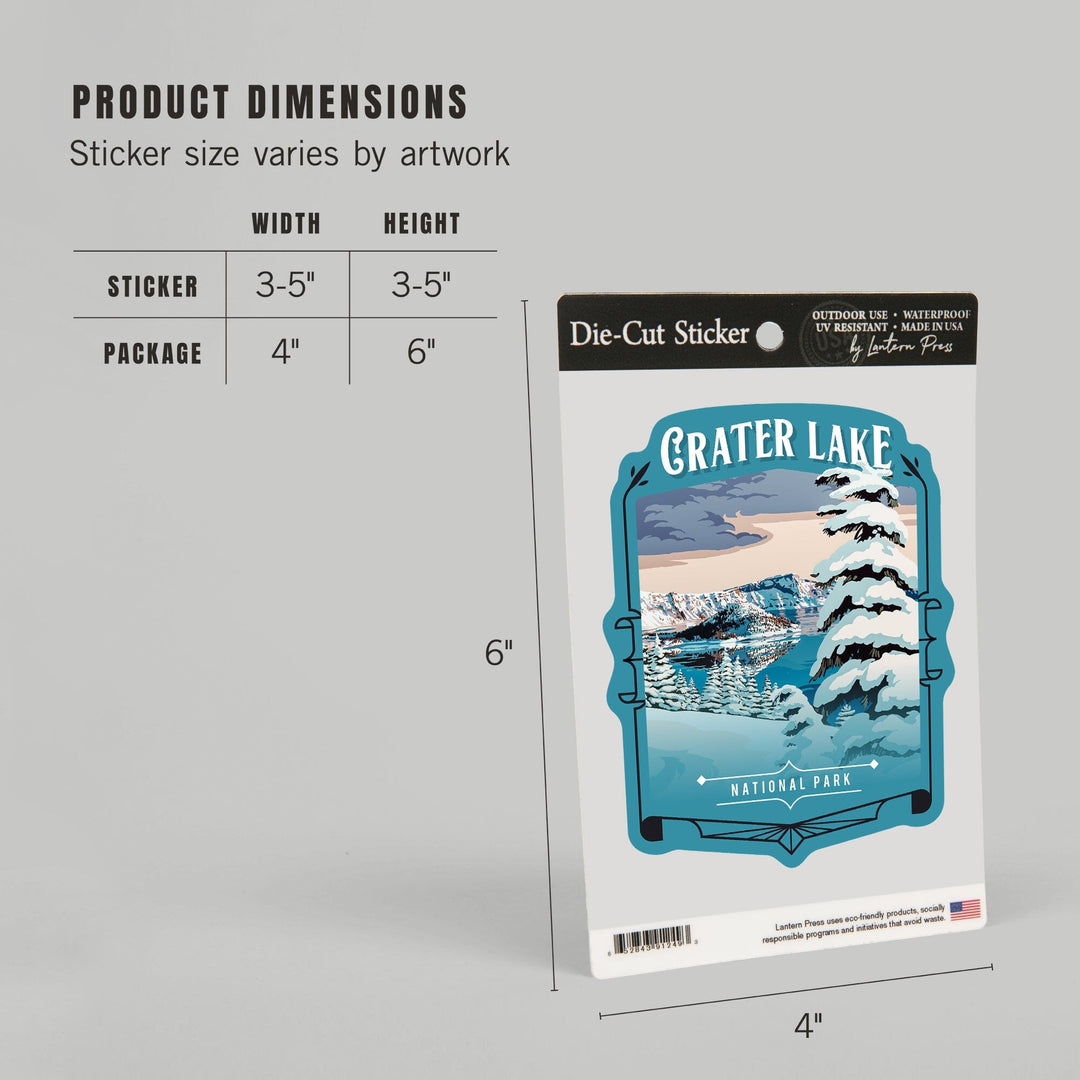 Crater Lake National Park, Oregon, Painterly National Park Series, Contour, Vinyl Sticker Sticker Lantern Press 