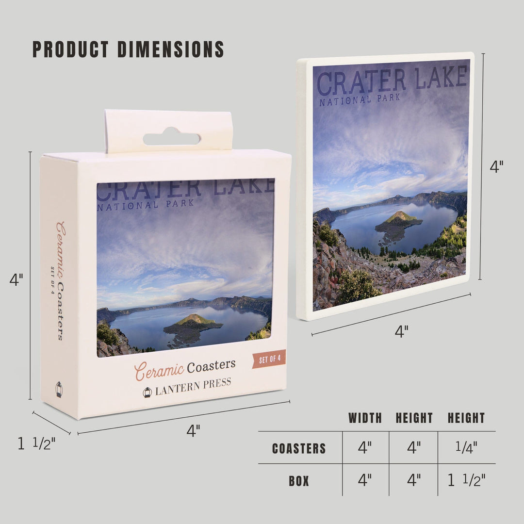 Crater Lake National Park, Oregon, Panoramic View, Lantern Press Photography, Coaster Set - Lantern Press