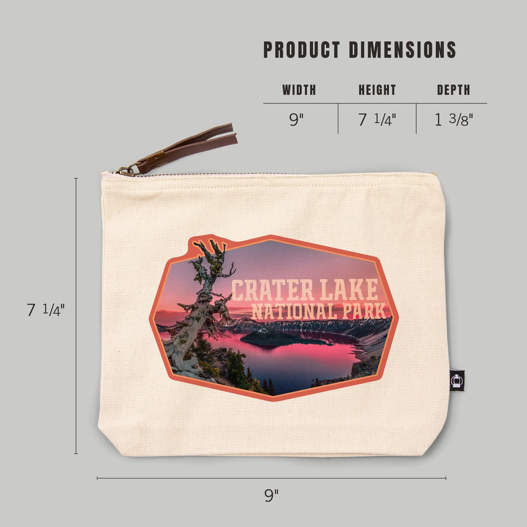Crater Lake National Park, Oregon, Pink Sunset,, Organic Cotton Zipper Pouch, Go Bag Go Bag Lantern Press 