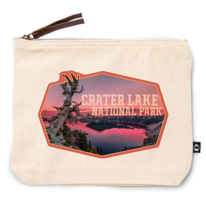 Crater Lake National Park, Oregon, Pink Sunset,, Organic Cotton Zipper Pouch, Go Bag Go Bag Lantern Press 