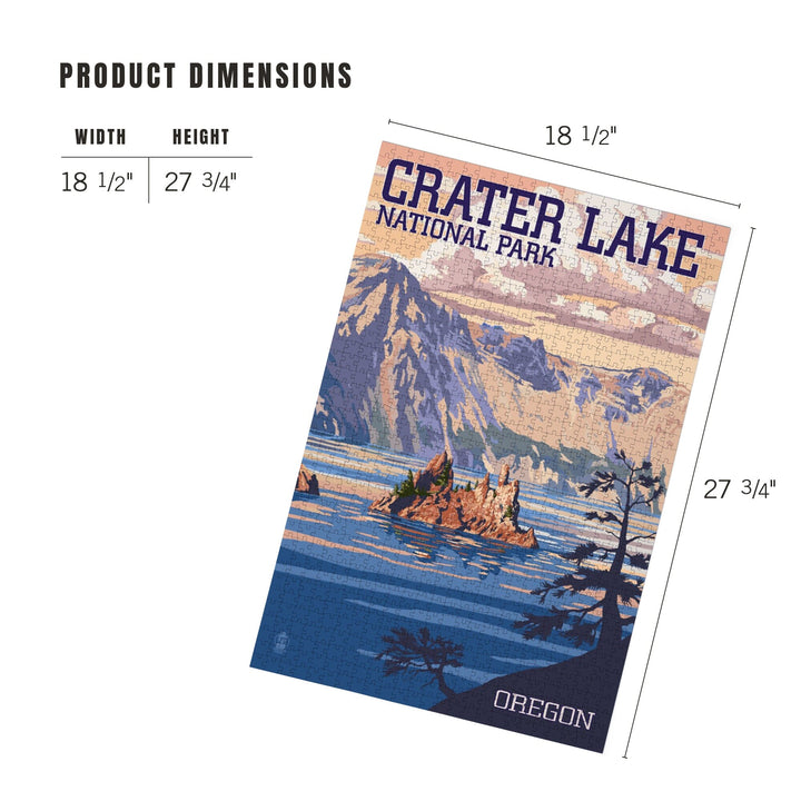 Crater Lake National Park, Oregon, Shoreline and Sunset, Painterly National Park Series, Jigsaw Puzzle Puzzle Lantern Press 