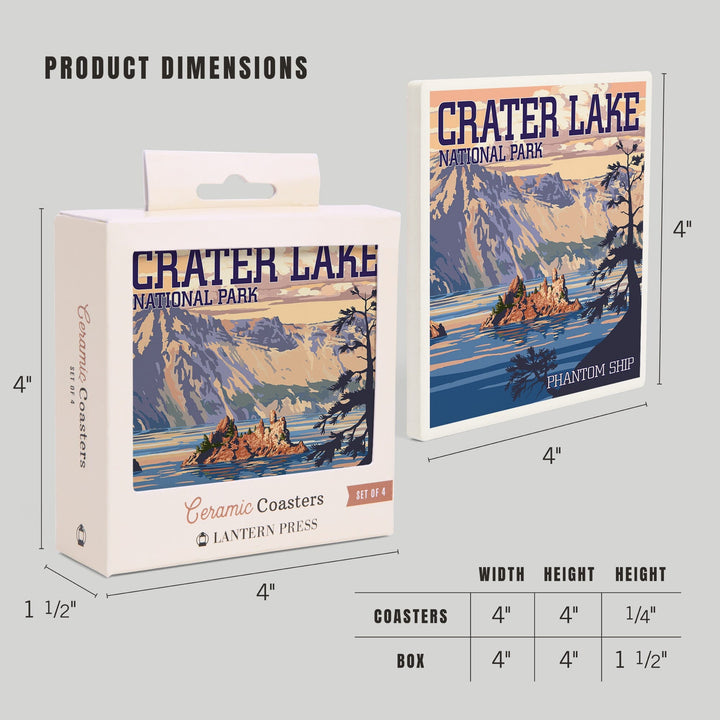 Crater Lake National Park, Oregon, Shoreline and Sunset, Painterly Series, Coasters Coasters Lantern Press 