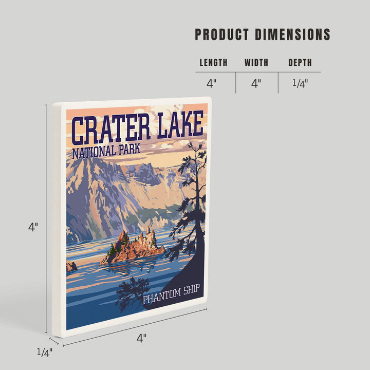 Crater Lake National Park, Oregon, Shoreline and Sunset, Painterly Series, Coasters Coasters Lantern Press 