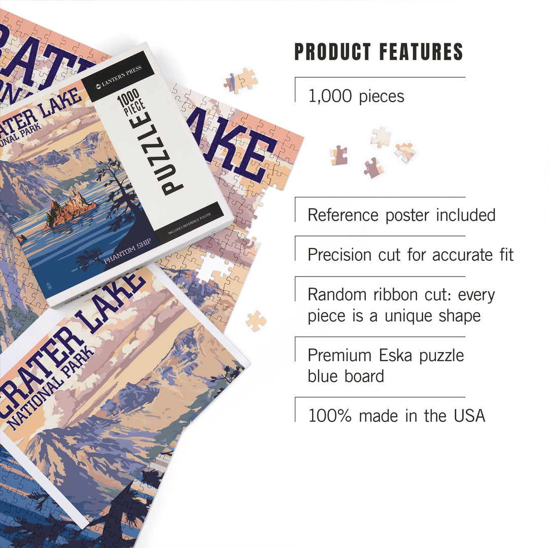 Crater Lake National Park, Oregon, Shoreline and Sunset, Painterly Series, Jigsaw Puzzle Puzzle Lantern Press 