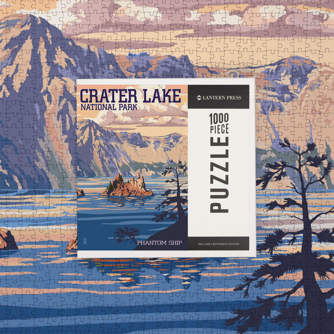 Crater Lake National Park, Oregon, Shoreline and Sunset, Painterly Series, Jigsaw Puzzle Puzzle Lantern Press 