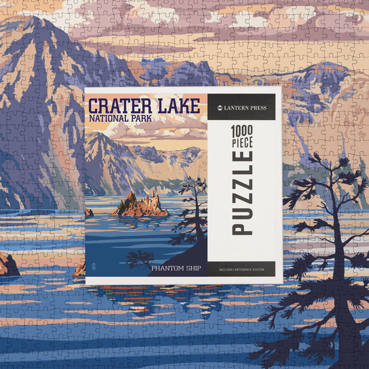 Crater Lake National Park, Oregon, Shoreline and Sunset, Painterly Series, Jigsaw Puzzle Puzzle Lantern Press 