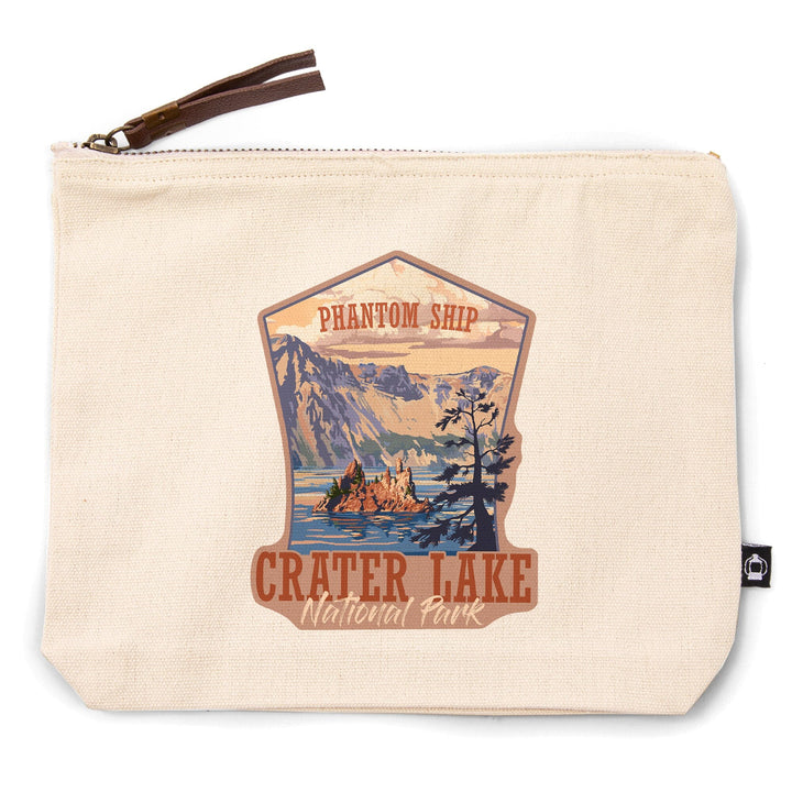 Crater Lake National Park, Oregon, Shoreline and Sunset, Painterly Series,, Organic Cotton Zipper Pouch, Go Bag Go Bag Lantern Press 