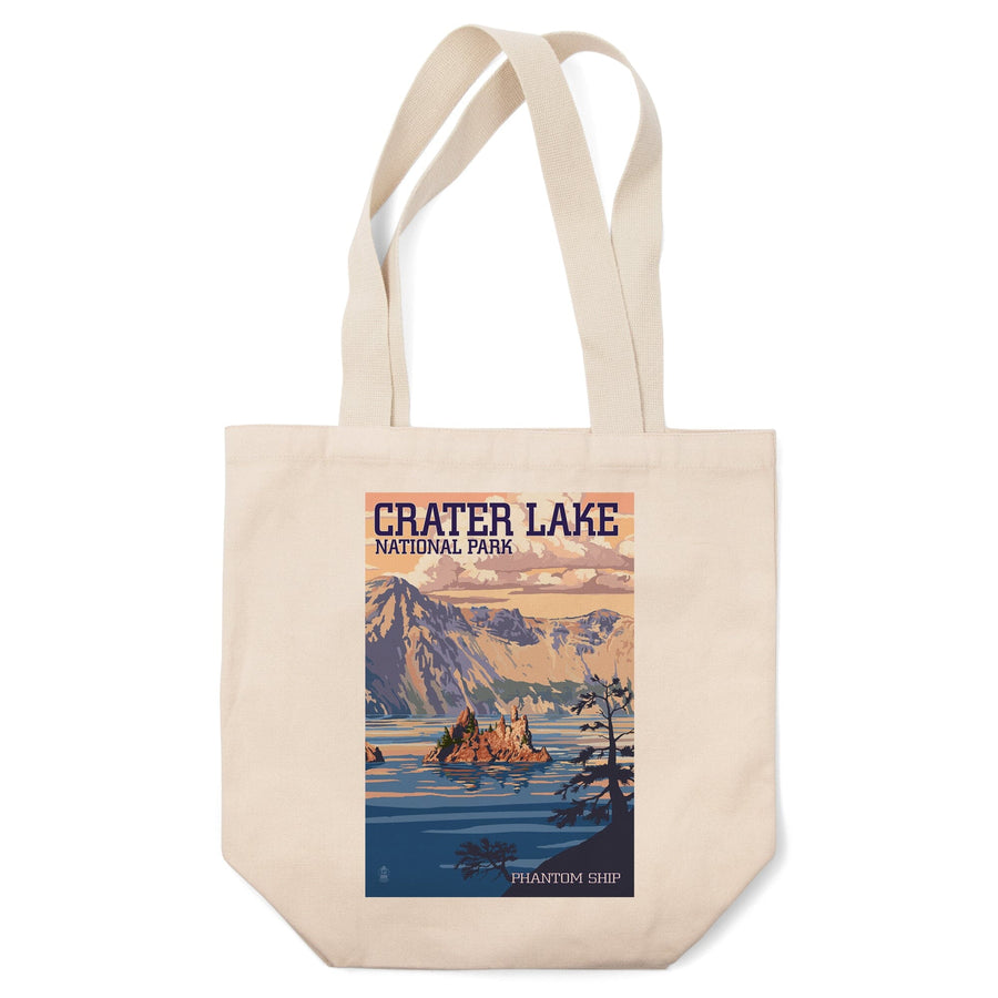 Crater Lake National Park, Oregon, Shoreline & Sunset, Painterly Series, Lantern Press Artwork, Tote Bag Totes Lantern Press 
