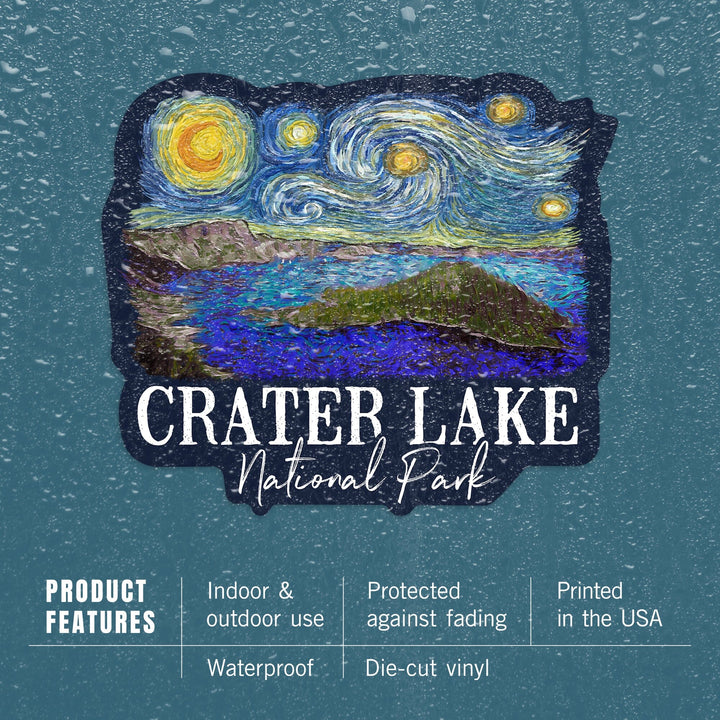 Crater Lake National Park, Oregon, Starry Night National Park Series, Contour, Lantern Press Artwork, Vinyl Sticker Sticker Lantern Press 