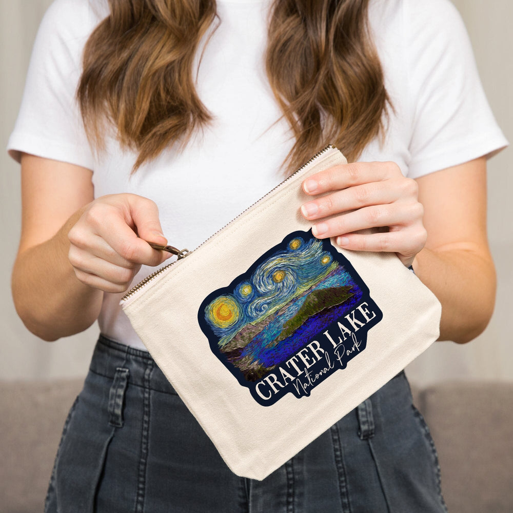 Crater Lake National Park, Oregon, Starry Night, Organic Cotton Zipper Pouch, Go Bag Go Bag Lantern Press 