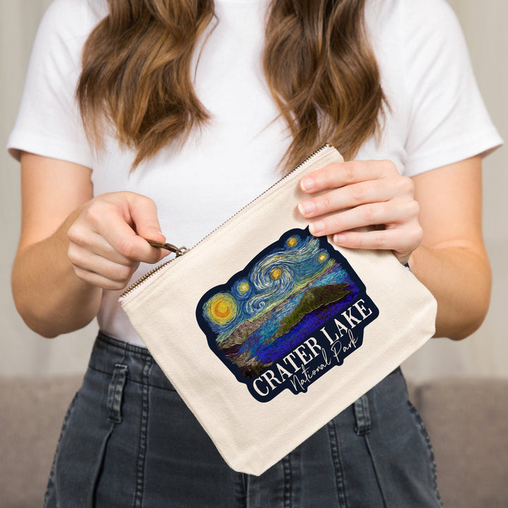 Crater Lake National Park, Oregon, Starry Night, Organic Cotton Zipper Pouch, Go Bag Go Bag Lantern Press 