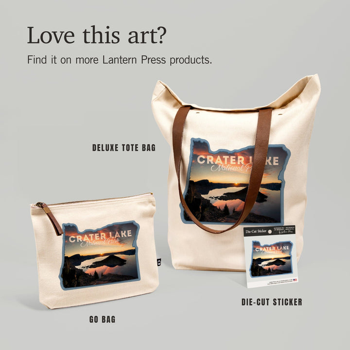 Crater Lake National Park, Oregon, Sunrise and Shadows,, Organic Cotton Zipper Pouch, Go Bag Go Bag Lantern Press 