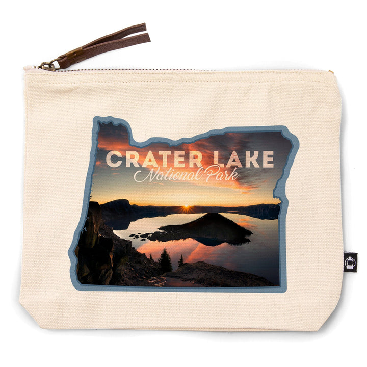 Crater Lake National Park, Oregon, Sunrise and Shadows,, Organic Cotton Zipper Pouch, Go Bag Go Bag Lantern Press 