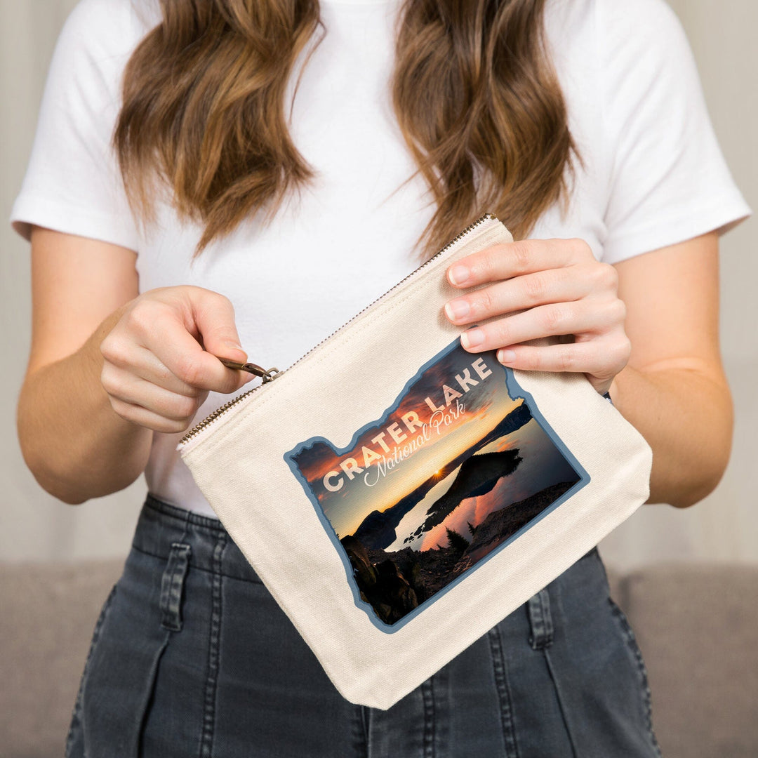 Crater Lake National Park, Oregon, Sunrise and Shadows,, Organic Cotton Zipper Pouch, Go Bag Go Bag Lantern Press 