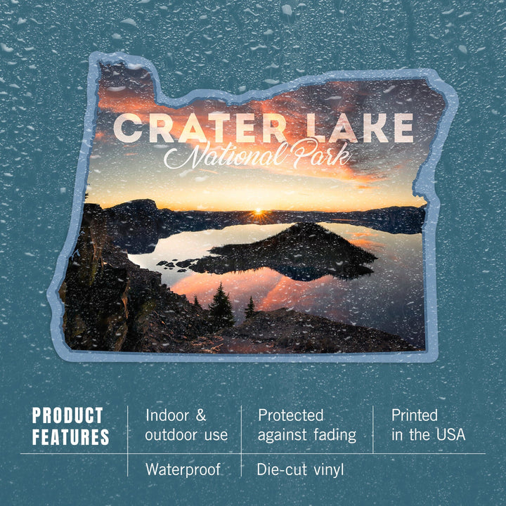 Crater Lake National Park, Oregon, Sunrise & Shadows, Contour, Lantern Press Photography, Vinyl Sticker Sticker Lantern Press 