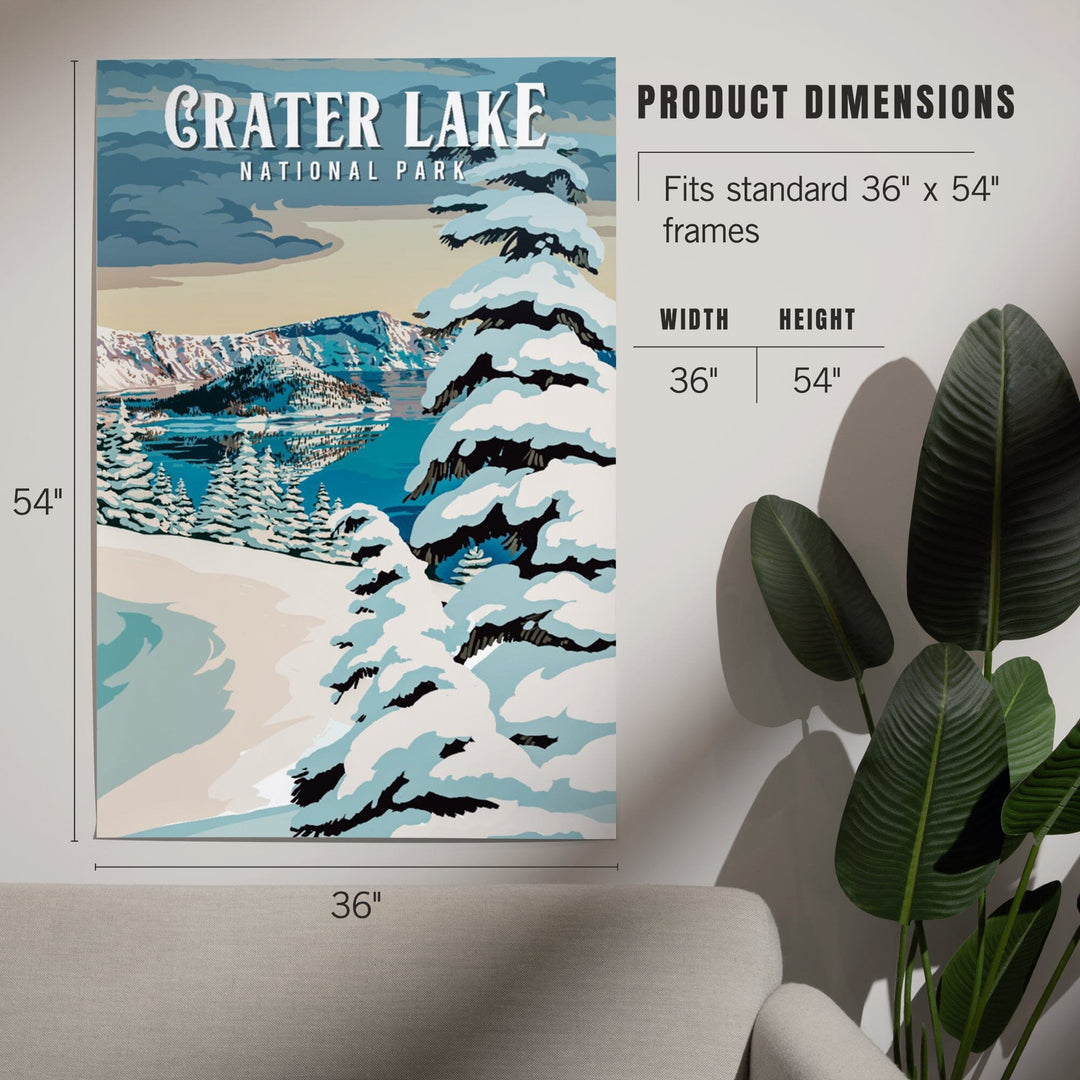 Crater Lake National Park, Oregon, Winter, Painterly National Park Series, Art & Giclee Prints - Lantern Press