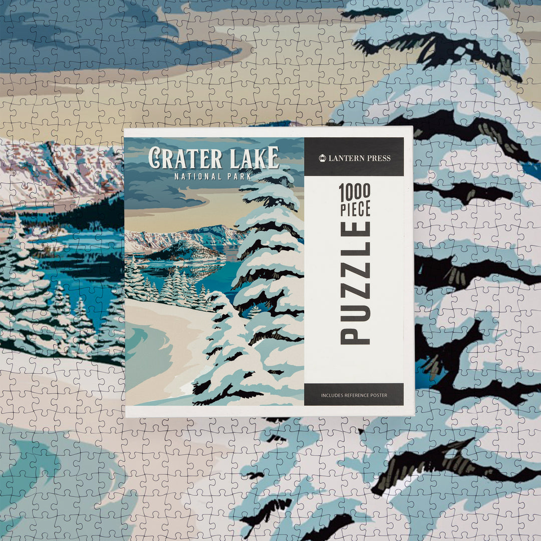 Crater Lake National Park, Oregon, Winter, Painterly National Park Series, Jigsaw Puzzle Puzzle Lantern Press 