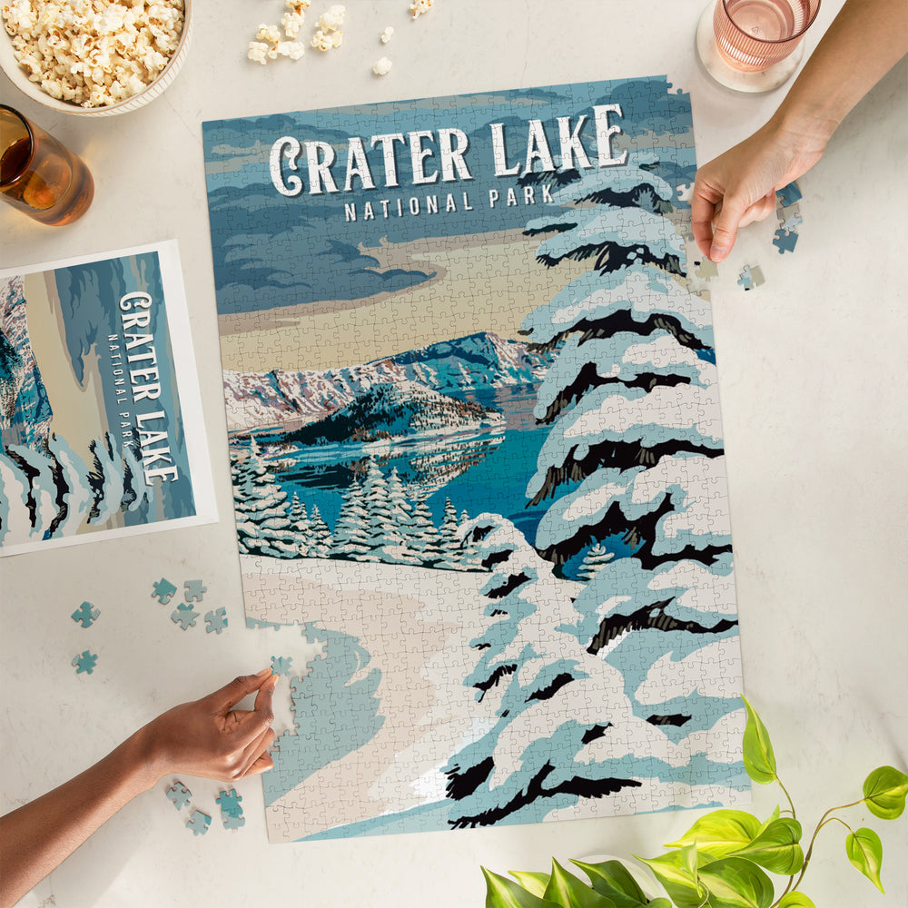 Crater Lake National Park, Oregon, Winter, Painterly National Park Series, Jigsaw Puzzle Puzzle Lantern Press 