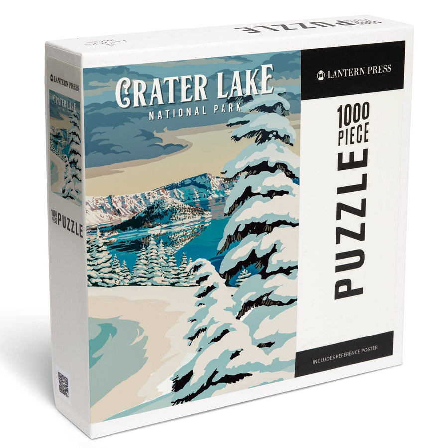 Crater Lake National Park, Oregon, Winter, Painterly National Park Series, Jigsaw Puzzle - Lantern Press