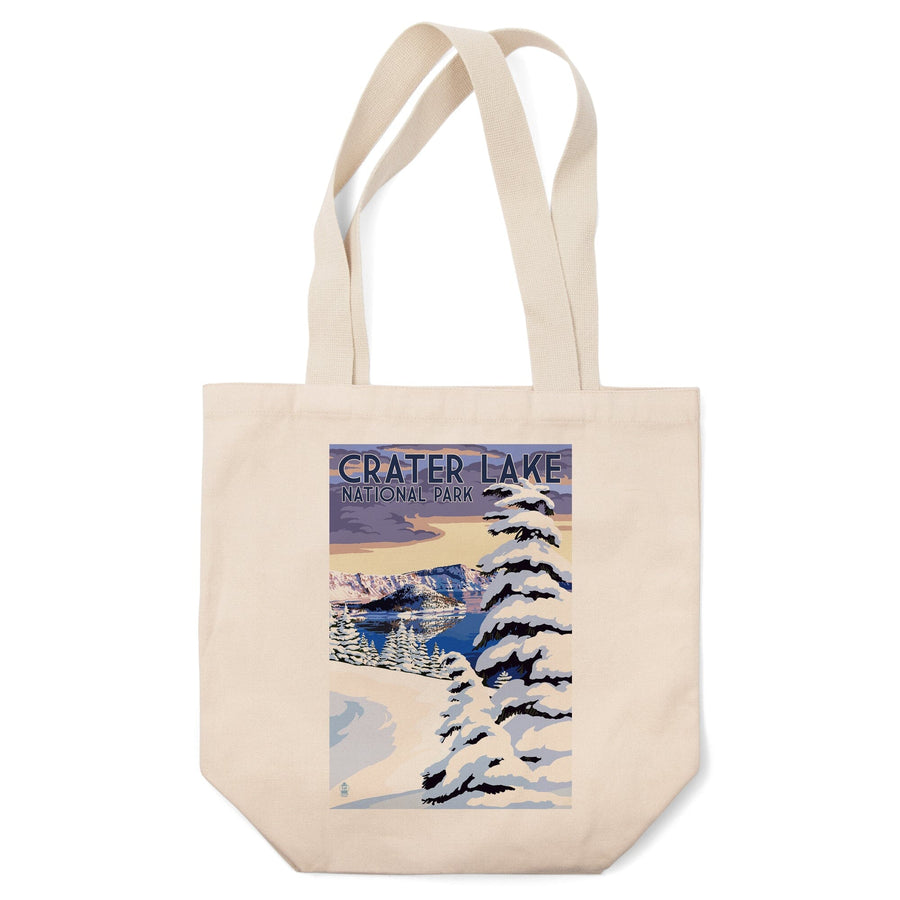 Crater Lake National Park, Oregon, Winter Scene, Painterly National Park Series, Lantern Press Artwork, Tote Bag Totes Lantern Press 