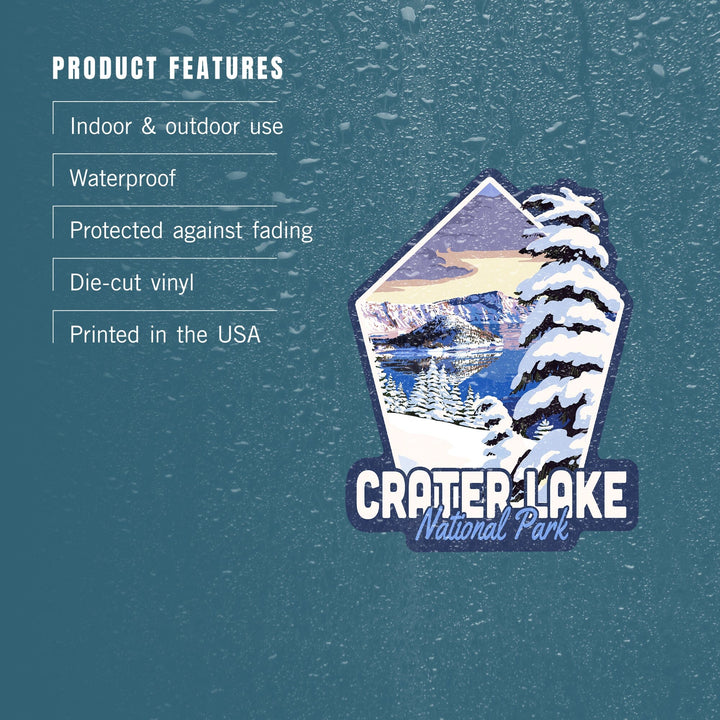 Crater Lake National Park, Oregon, Winter Scene, Painterly Series, Contour, Lantern Press Artwork, Vinyl Sticker Sticker Lantern Press 