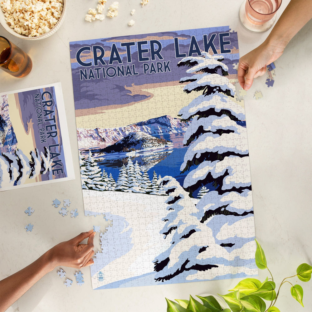 Crater Lake National Park, Oregon, Winter Scene, Painterly Series, Jigsaw Puzzle Puzzle Lantern Press 