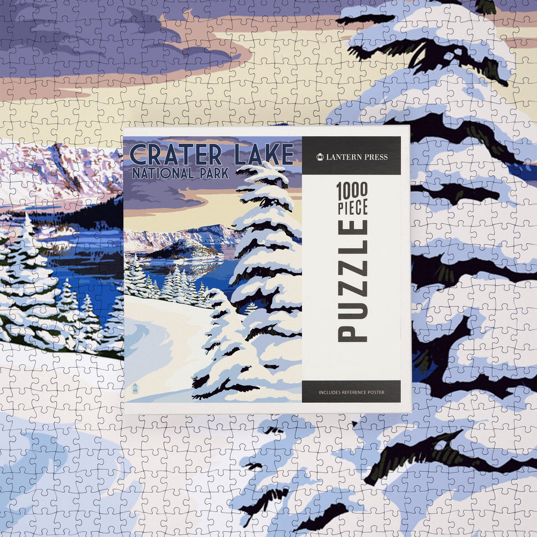 Crater Lake National Park, Oregon, Winter Scene, Painterly Series, Jigsaw Puzzle Puzzle Lantern Press 