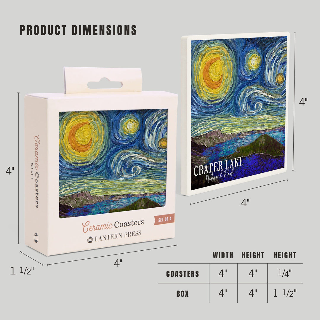 Crater Lake National Park, Starry Night National Park Series, Lantern Press Artwork, Coaster Set - Lantern Press