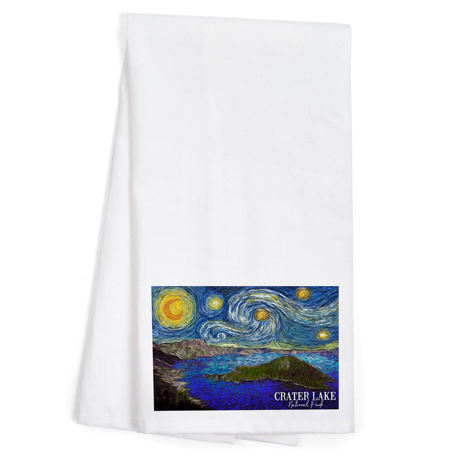 Crater Lake National Park, Starry Night National Park Series, Organic Cotton Kitchen Tea Towels Kitchen Lantern Press 