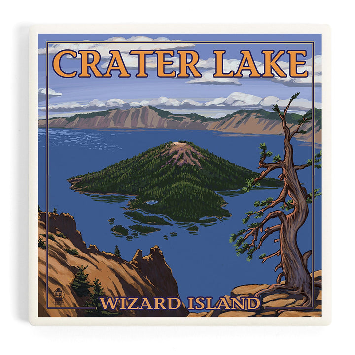 Crater Lake, Oregon, Wizard Island View, Coasters Coasters Lantern Press 