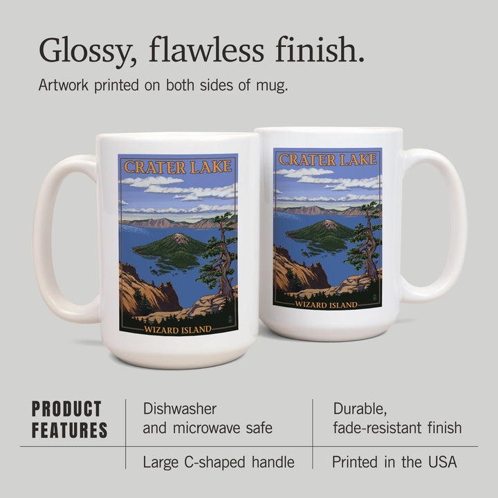 Crater Lake, Oregon, Wizard Island View, Lantern Press Artwork, Ceramic Mug Mugs Lantern Press 