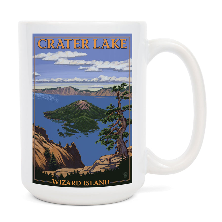 Crater Lake, Oregon, Wizard Island View, Lantern Press Artwork, Ceramic Mug Mugs Lantern Press 