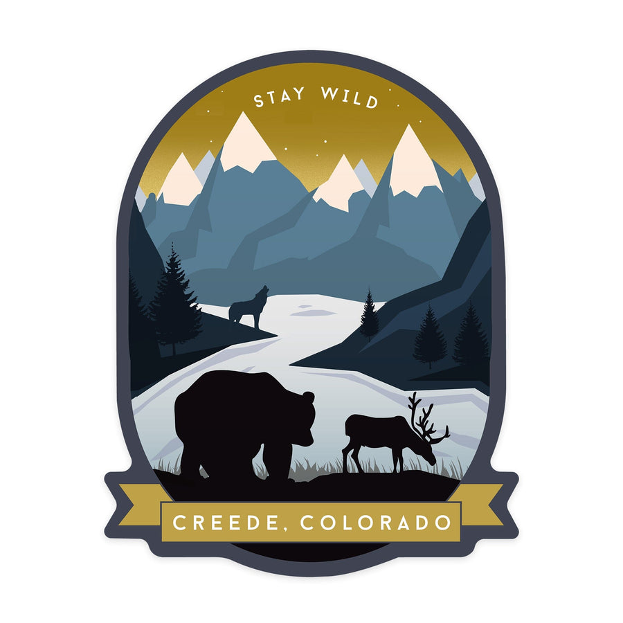 Creede, Colorado, Animal Silhouettes, Yellow and Blue, Contour, Vinyl Sticker Sticker Lantern Press 