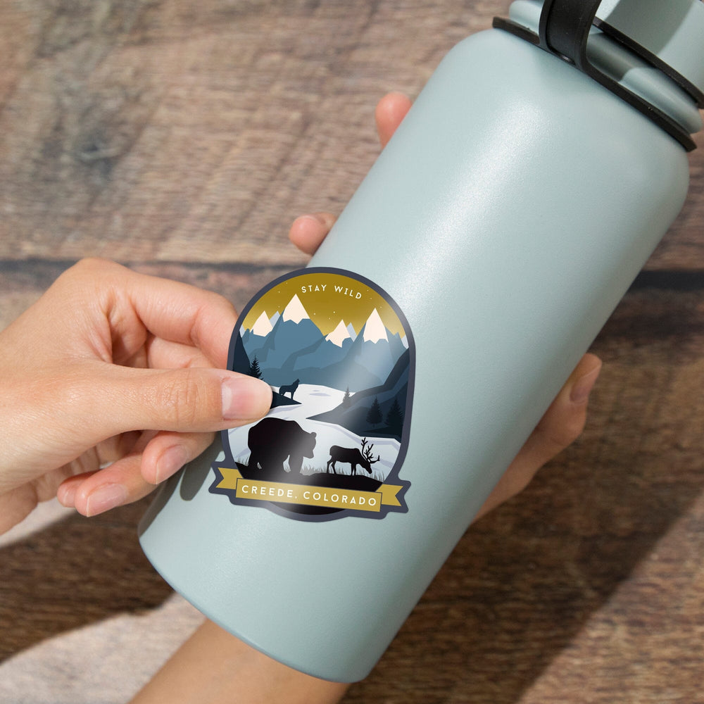 Creede, Colorado, Animal Silhouettes, Yellow and Blue, Contour, Vinyl Sticker Sticker Lantern Press 